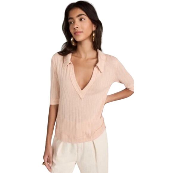 Free People Tops - Free People Krystal Rib Polo Shirt in Peach Pink size Medium